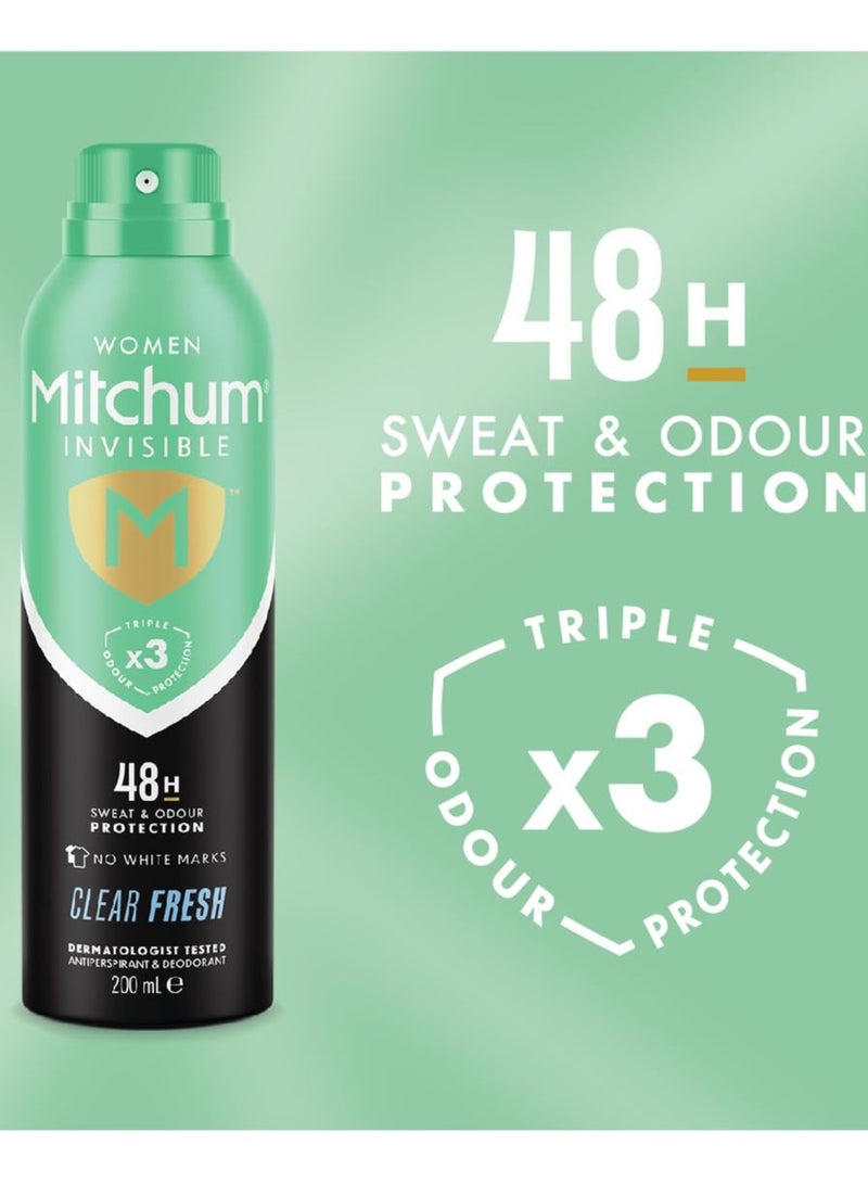 ميتشوم مزيل عرق بخاخ كلير فريش للنساء، حماية ثلاثية من الروائح الكريهة لمدة 48 ساعة، 200 مل - Image 2