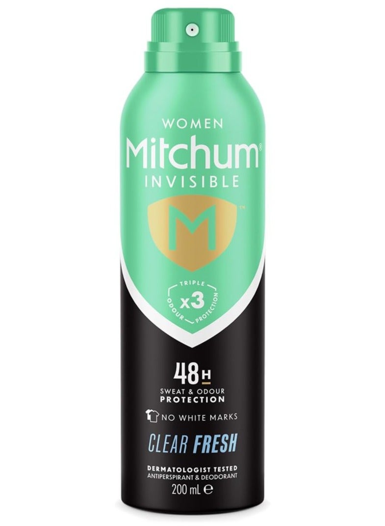 ميتشوم مزيل عرق بخاخ كلير فريش للنساء، حماية ثلاثية من الروائح الكريهة لمدة 48 ساعة، 200 مل - Image 1