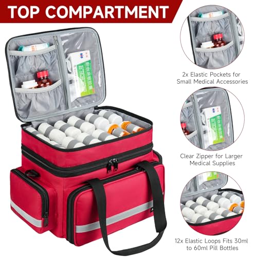 Jaffzora Large Pill Bottle Organizer Double Layers Medicine Storage Bag with Lockable Zippers and Shoulder StrapMedication Travel Bag for Prescription Bottles Vitamins Medical Supplies Red Bag Only - Image 5