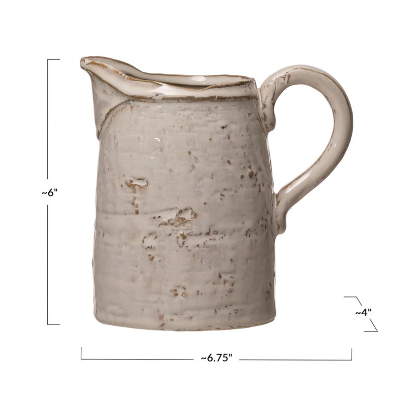 Creative Co-op Creative Co-Op 28 oz. Stoneware, Reactive Glaze, White (Each One Will Vary) Pitcher, 6.25"  - Image 4