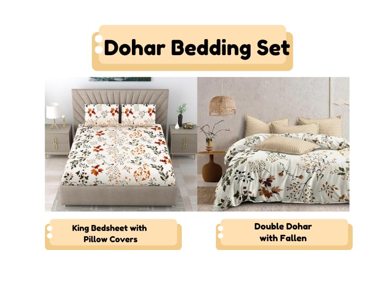 RRC Super Soft Brushed Microfiber Cotton 210TC Bedding SetKing Size Bedsheet with Pillow Covers and Double Dohar with Fallen4 pc Bedding Set Cream - Image 3