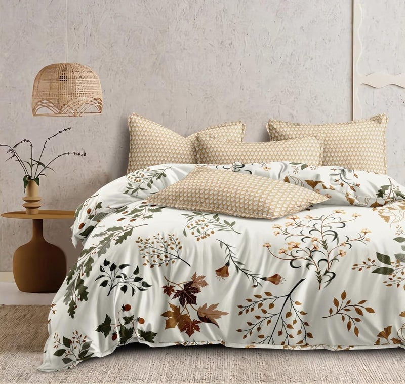 RRC Super Soft Brushed Microfiber Cotton 210TC Bedding SetKing Size Bedsheet with Pillow Covers and Double Dohar with Fallen4 pc Bedding Set Cream - Image 1