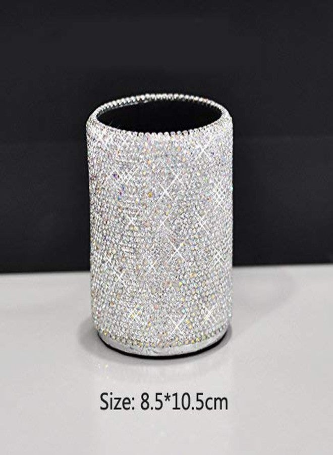 Bestbling crystal Pencil Pen Pot Holder Box Bling Rhinestone Pen organizer Holder Cosmetic Pen Container (Silver, Round) - Image 3