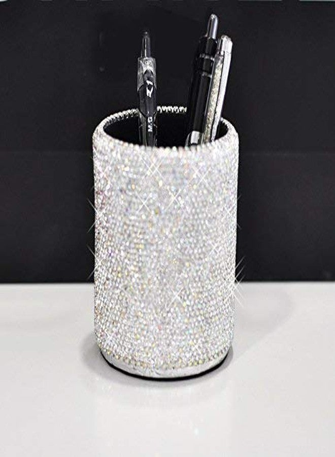 Bestbling crystal Pencil Pen Pot Holder Box Bling Rhinestone Pen organizer Holder Cosmetic Pen Container (Silver, Round) - Image 2
