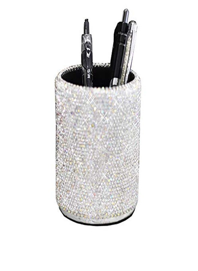 Bestbling crystal Pencil Pen Pot Holder Box Bling Rhinestone Pen organizer Holder Cosmetic Pen Container (Silver, Round) - Image 1