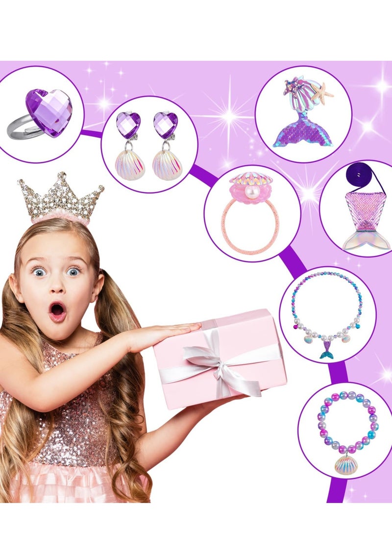 Mordely 5 Pieces Mermaid Necklace Bracelets Jewelry Kit Set for Kid Girls Mermaid Jewelry Included Shell Ring Earrings Toddler Play Jewelry with Pendant Party Decorations  - Image 4