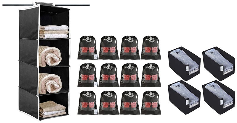 Kuber Industries Kuber Industries Kuber IndustriesShirt Stacker Wardrobe Organizer Set BlackCTKTC31833 Closet Hanging OrganizerKuber Industries Travel Shoe Cover String Bag Organizer BlackCTMTC039515 