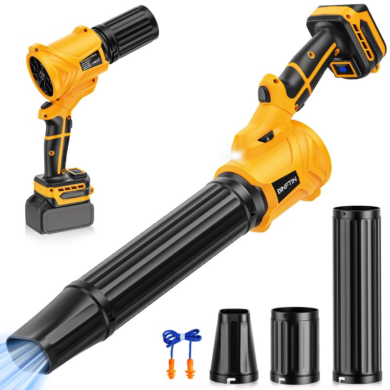 Dinftin 180Â° Rotatable Cordless Leaf Blower Compatible for DeWalt 20V Battery(Not Included), 90 MPH 6-Speed Handheld Blower with LED & Power Indicator, Extended Nozzle for Lawn, Garage, Car Cleaning - Image 1