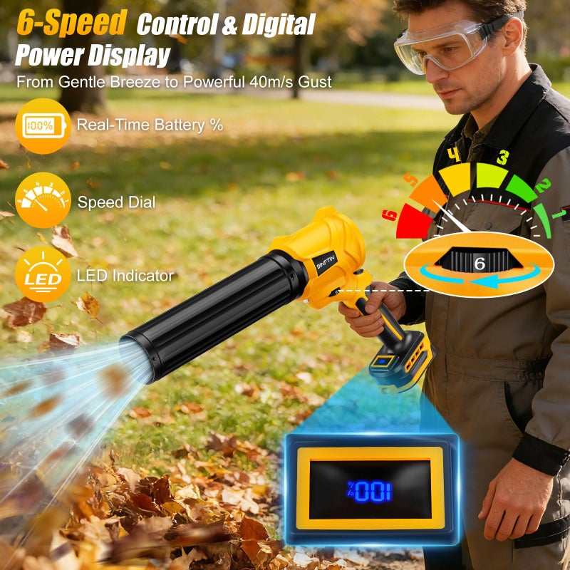 Dinftin 180Â° Rotatable Cordless Leaf Blower Compatible for DeWalt 20V Battery(Not Included), 90 MPH 6-Speed Handheld Blower with LED & Power Indicator, Extended Nozzle for Lawn, Garage, Car Cleaning - Image 4