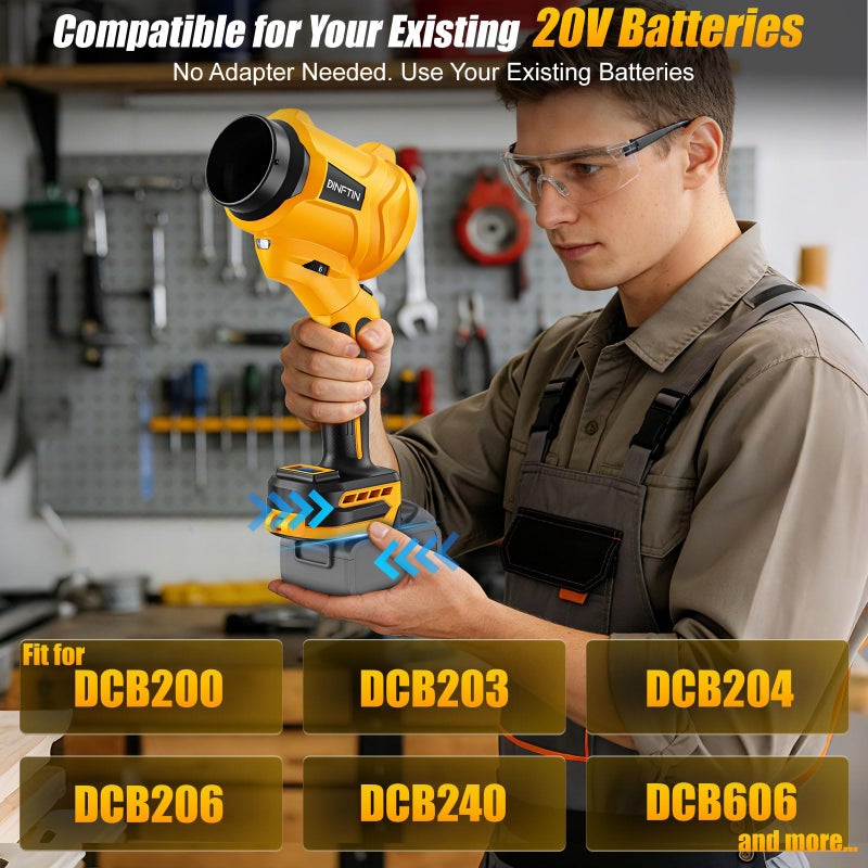 Dinftin 180Â° Rotatable Cordless Leaf Blower Compatible for DeWalt 20V Battery(Not Included), 90 MPH 6-Speed Handheld Blower with LED & Power Indicator, Extended Nozzle for Lawn, Garage, Car Cleaning - Image 3