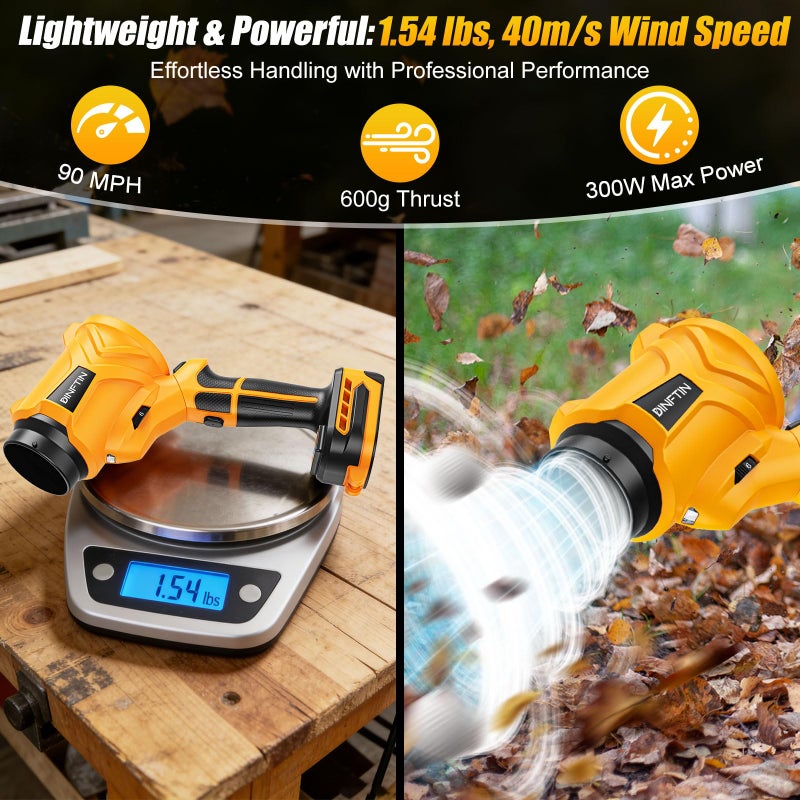 Dinftin 180Â° Rotatable Cordless Leaf Blower Compatible for DeWalt 20V Battery(Not Included), 90 MPH 6-Speed Handheld Blower with LED & Power Indicator, Extended Nozzle for Lawn, Garage, Car Cleaning - Image 5