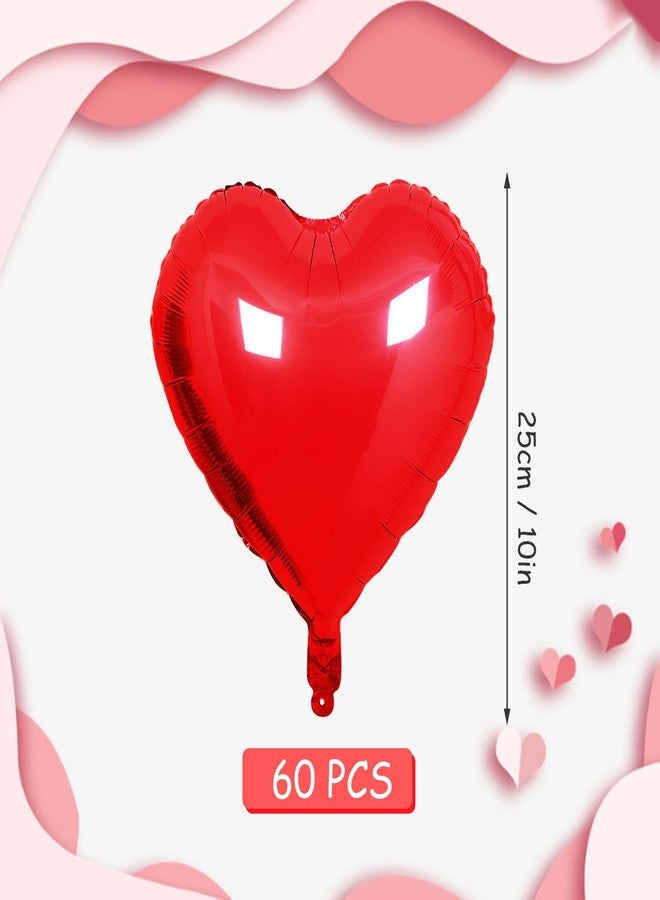 Jangostor 60 PCS Heart Shape Foil Balloons, 10 Inch Red Heart Foil Balloons Mylar Heart Shaped Balloons Heart Balloons Aluminum Foil Balloons for Valentine Day Birthday Engagement Wedding Party - Image 2