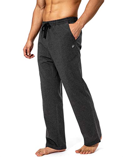 Pudolla Men's Cotton Yoga Sweatpants Athletic Lounge Pants Open Bottom Casual Jersey Pants for Men with Pockets (Charcoal XX-Large) - Image 2