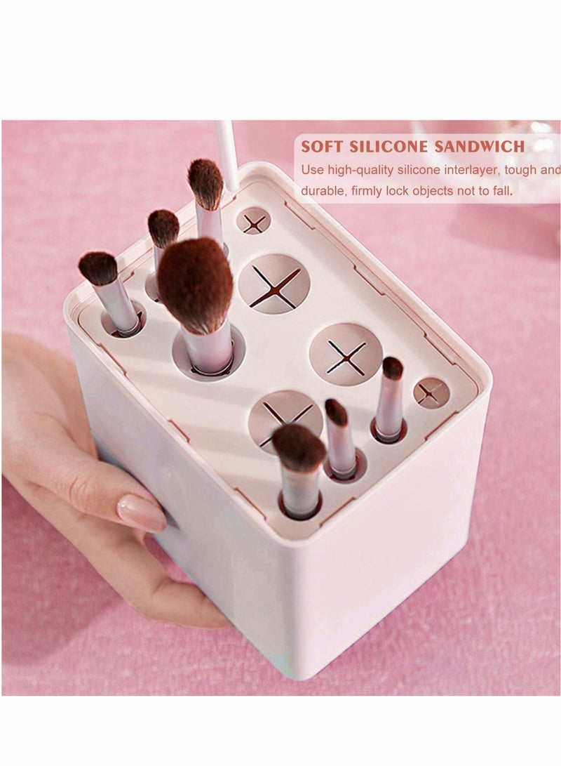 Excefore Makeup Brush Holder 2 in 1 Multifunctional Makeup Brush Storage Organizer with Lid, Portable Waterproof Dustproof Air-Drying Makeup Brush - Image 5