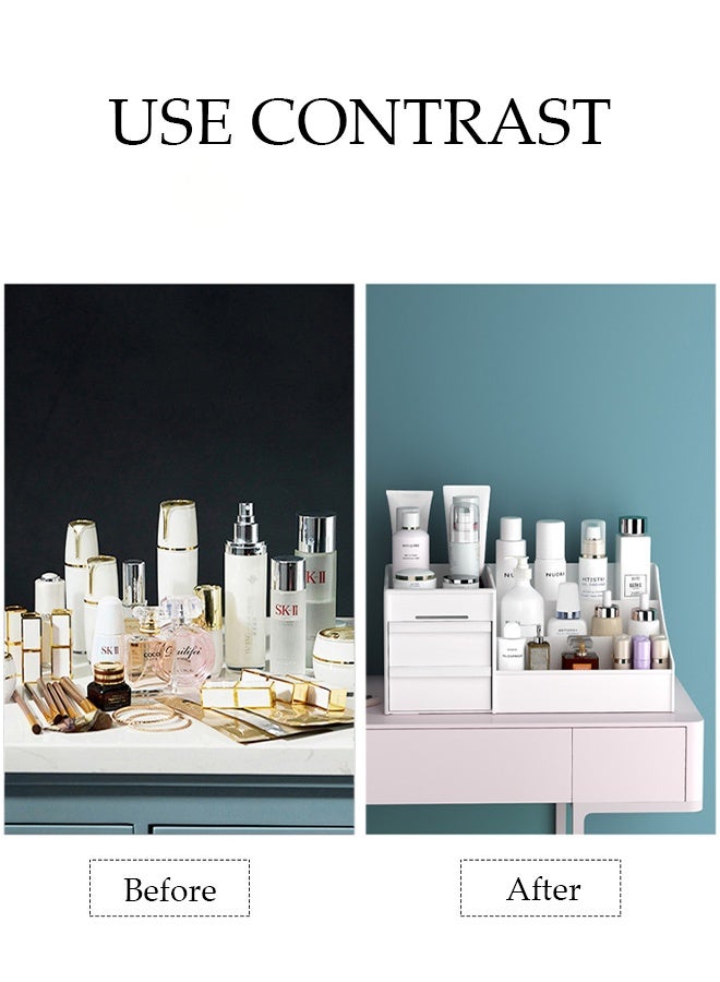 DUNISO Makeup Organizer, Cosmetic Desk Storage Box with Drawers Skincare Organizers for Dressing Table, Countertop, Bathroom Counter, Vanity Holder for Brushes, Lotions, Lipstick, Perfume - Image 3