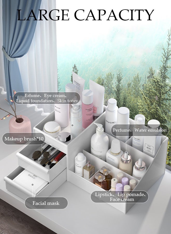 DUNISO Makeup Organizer, Cosmetic Desk Storage Box with Drawers Skincare Organizers for Dressing Table, Countertop, Bathroom Counter, Vanity Holder for Brushes, Lotions, Lipstick, Perfume - Image 4