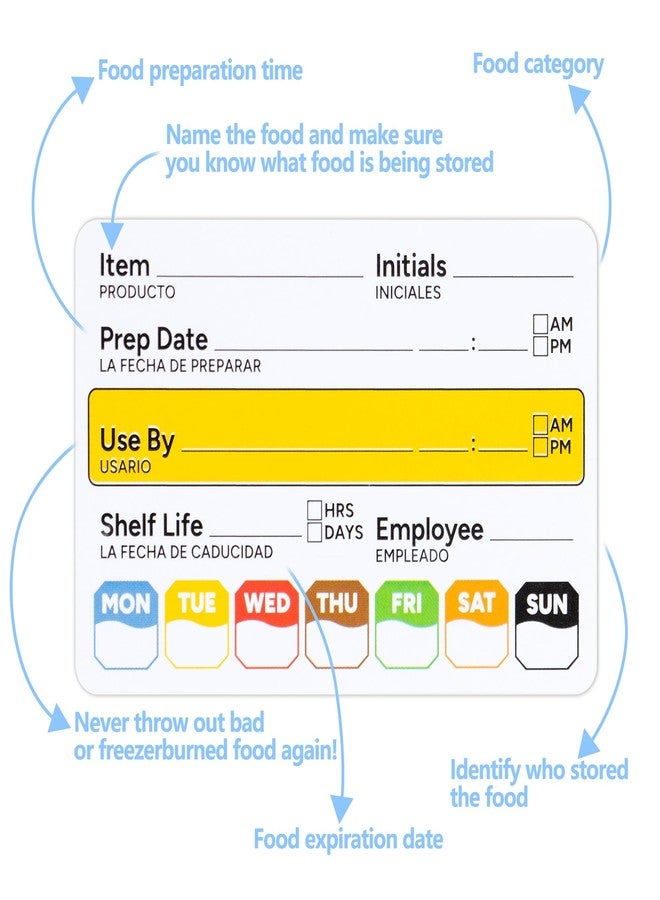 GUEER Restaurant Quality Shelf Life Food Rotation Labels, 2” x 3” Self-Adhesive Removable Freezer Food Labels Stickers, Perfect for Reusable Containers, Food Date Sticker (Large, Count, 2) - Image 5