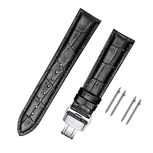 MORANO Moran Quick Release Leather Watch Bands Deployment Butterfly Buckle 18mm 20mm 22mm 24mm Blue Black Brown Calfskin Replacement Watch Strap for Men & Women - Image 1