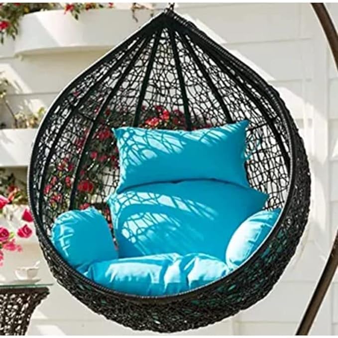 PRANYAX PRANYAX 1 Seater Rattan Hammock Swing with Cushion Without StandJhula for Indoor Outdoor Balcony Home Patio Yard Balcony Garden Black 