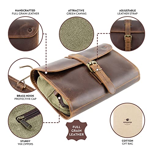 moonster Hanging Toiletry Bag for Men Women Leather Travel Bag with Hanging Hook Dopp Kit Shower Bag - Image 5