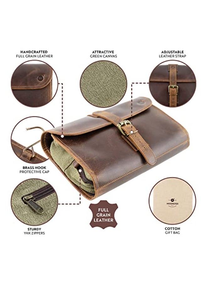 moonster Hanging Toiletry Bag for Men Women Leather Travel Bag with Hanging Hook Dopp Kit Shower Bag - Image 4
