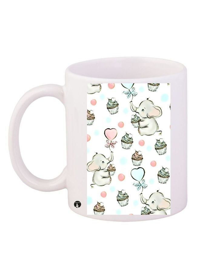 RYN Cartoon Elephant Printed Coffee Mug White/Pink 11ounce