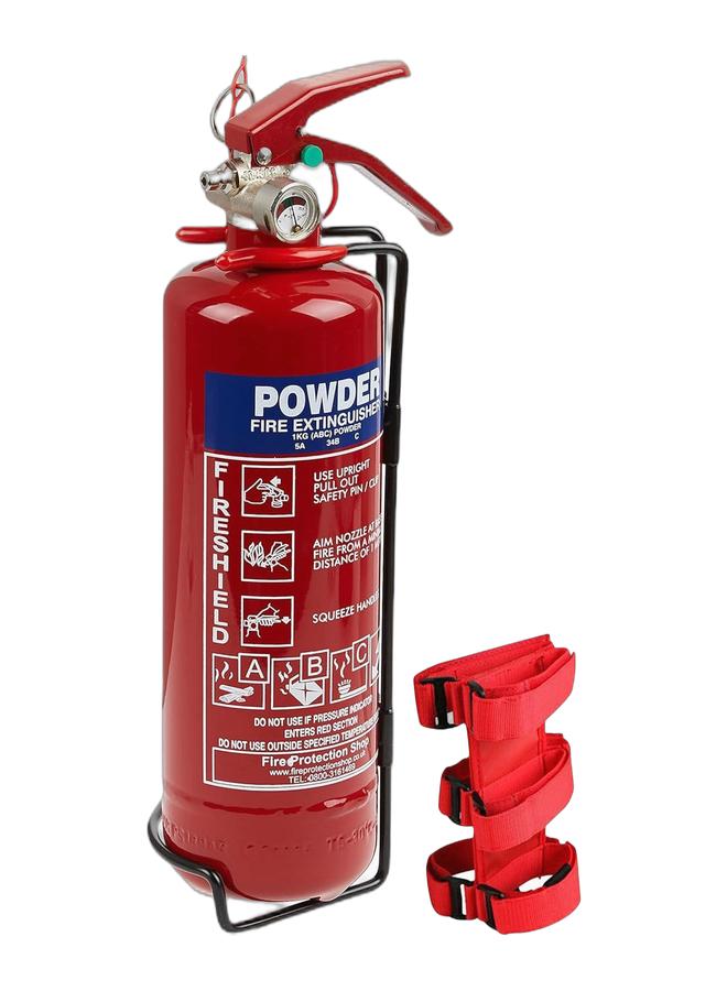 طفاية حريق بودرة جافة 1 كجم من ABC FireShield - للمنازل والسيارات والشاحنات - تشمل حزام تثبيت شديد التحمل قابل للتعديل للطفيات 1 كجم و2 كجم - حامل أحمر للسيارات وسيارات الدفع الرباعي والمنزل - Image 1
