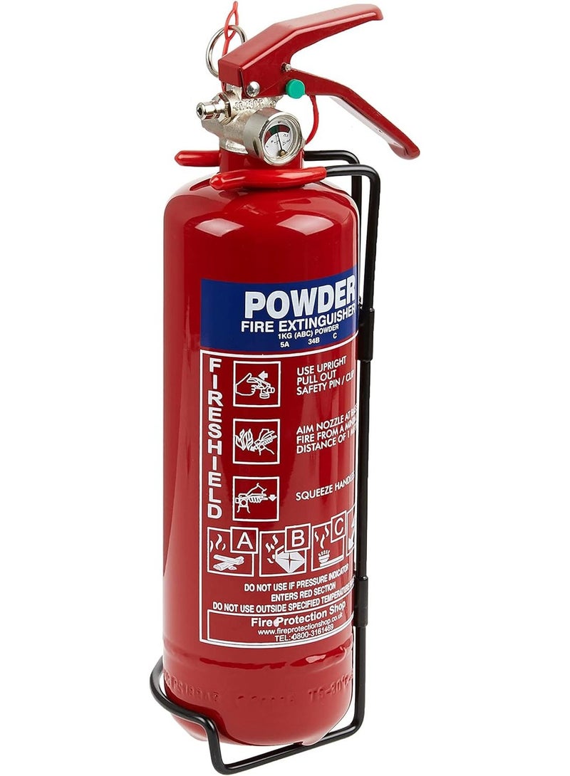 طفاية حريق بودرة جافة 1 كجم من ABC FireShield - للمنازل والسيارات والشاحنات - تشمل حزام تثبيت شديد التحمل قابل للتعديل للطفيات 1 كجم و2 كجم - حامل أحمر للسيارات وسيارات الدفع الرباعي والمنزل - Image 2