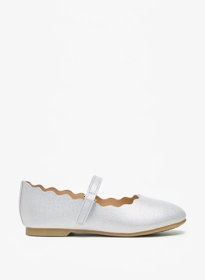 JUNIORS Girls Textured Round Toe Ballerinas With Hook And Loop Closure