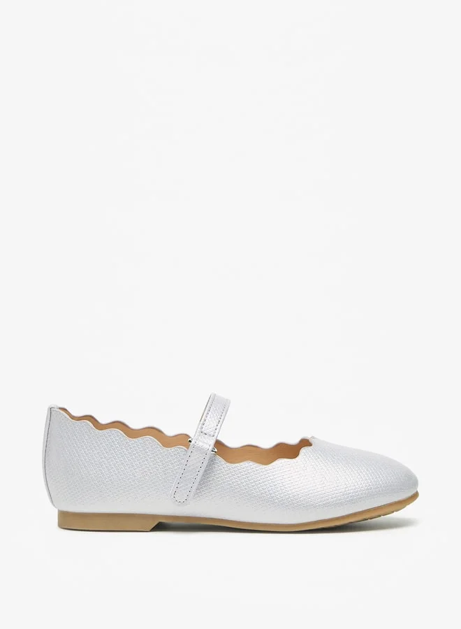 JUNIORS Girls Textured Round Toe Ballerinas With Hook And Loop Closure