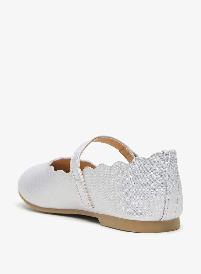 JUNIORS Girls Textured Round Toe Ballerinas With Hook And Loop Closure