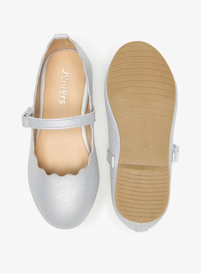 JUNIORS Girls Textured Round Toe Ballerinas With Hook And Loop Closure