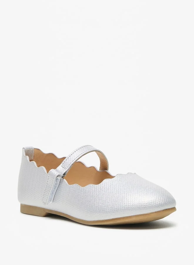 JUNIORS Girls Textured Round Toe Ballerinas With Hook And Loop Closure