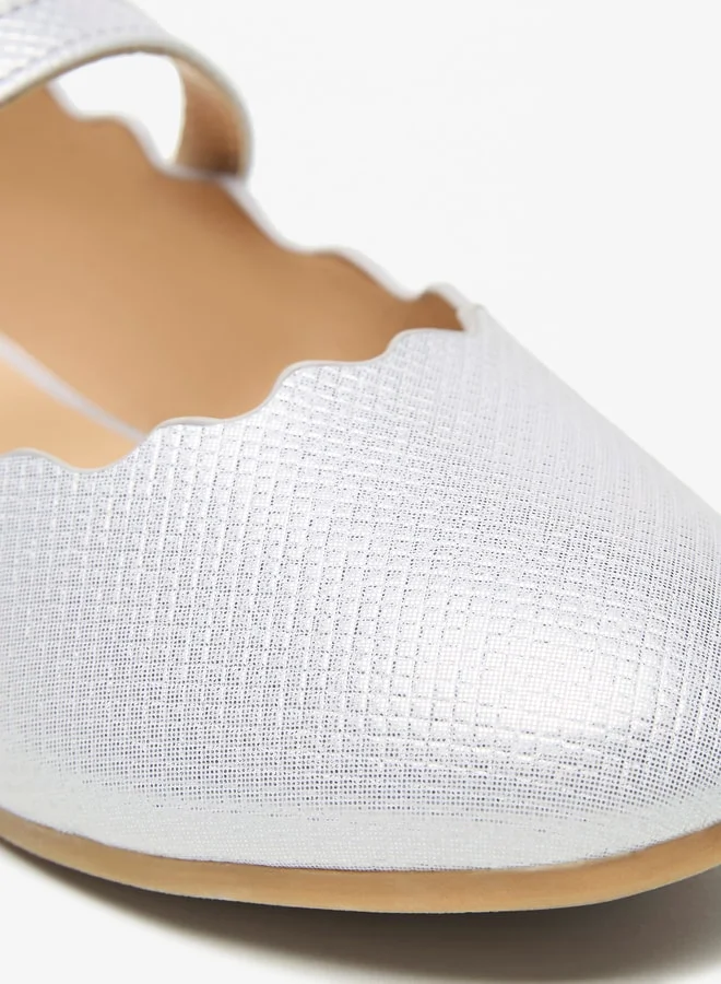 JUNIORS Girls Textured Round Toe Ballerinas With Hook And Loop Closure