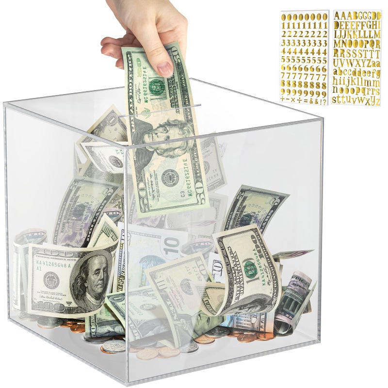 Vcertcpl Acrylic Clear Piggy Bank Money Saving Box for Cash Saving, Must Break to Open, 1.4L Capacity, Clear Cube, Unisex, Adults and Children - Image 1