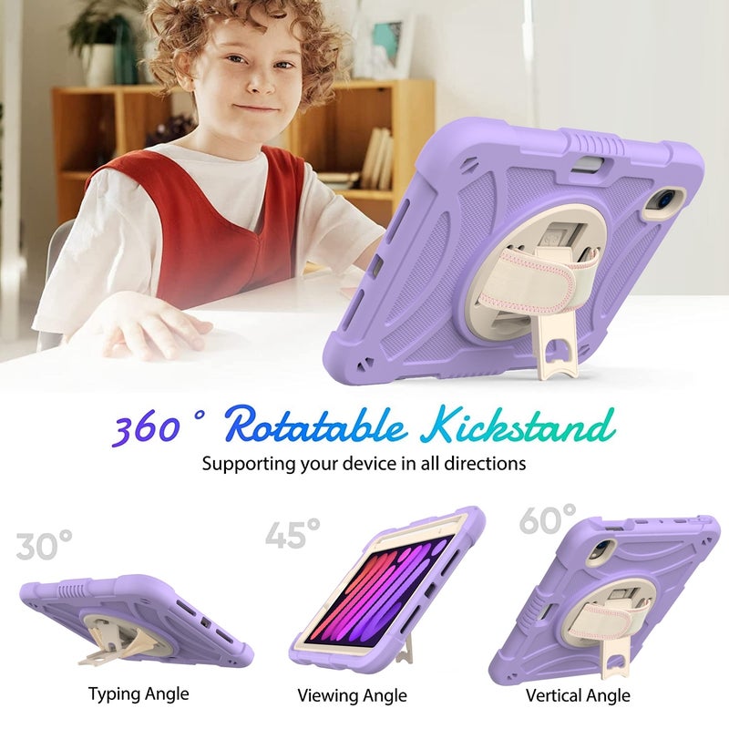 HuHa Protective Cover For iPad mini 6 / mini 2024 PC Hybrid Silicone Tablet Case with Holder & Hand Strap & Shoulder Strap(Purple) - Image 2