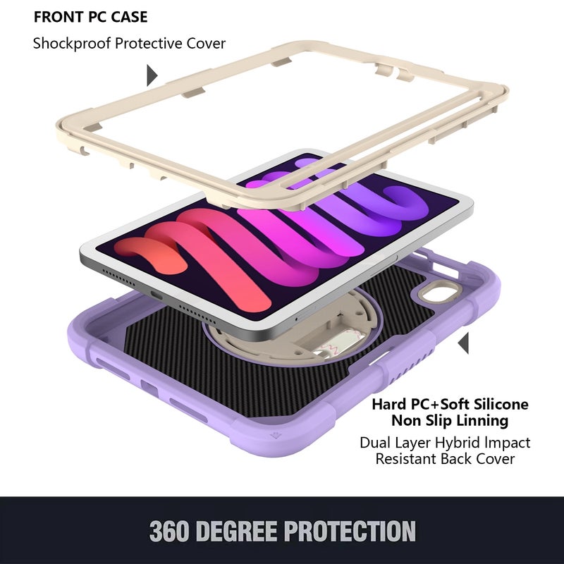 HuHa Protective Cover For iPad mini 6 / mini 2024 PC Hybrid Silicone Tablet Case with Holder & Hand Strap & Shoulder Strap(Purple) - Image 3