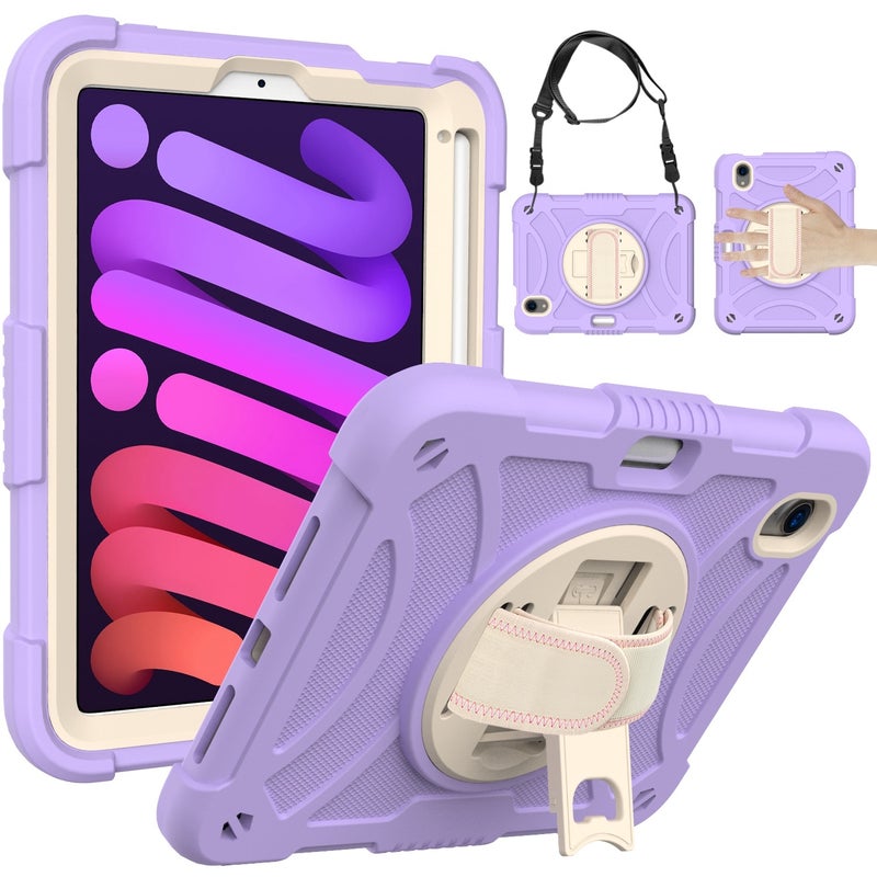 HuHa Protective Cover For iPad mini 6 / mini 2024 PC Hybrid Silicone Tablet Case with Holder & Hand Strap & Shoulder Strap(Purple) - Image 1