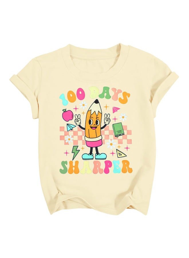 LUKYCILD 100th Day of School Shirt Women Teacher Shirts Kids 100 Days of School T-Shirt Teacher and Baby Matching Graphic Tee, Apricot-1, 9-10 Years - Image 1