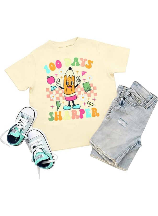 LUKYCILD 100th Day of School Shirt Women Teacher Shirts Kids 100 Days of School T-Shirt Teacher and Baby Matching Graphic Tee, Apricot-1, 9-10 Years - Image 4