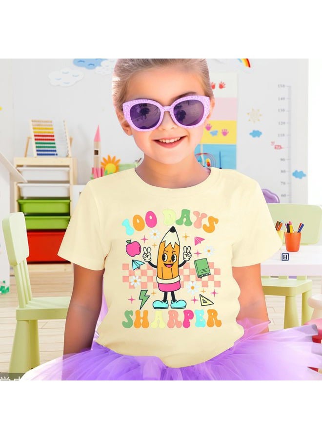 LUKYCILD 100th Day of School Shirt Women Teacher Shirts Kids 100 Days of School T-Shirt Teacher and Baby Matching Graphic Tee, Apricot-1, 9-10 Years - Image 2