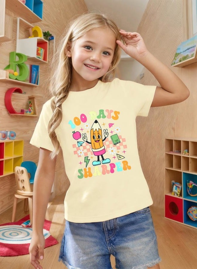 LUKYCILD 100th Day of School Shirt Women Teacher Shirts Kids 100 Days of School T-Shirt Teacher and Baby Matching Graphic Tee, Apricot-1, 9-10 Years - Image 3
