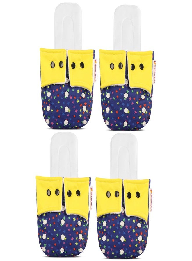 IMPROVUS 100% Cloth Diapers for Babies (0-3 Years), Reusable, Washable & Adjustable Nappies Snap Buttons and Wet-Free Insert Pads (Yellow & Blue pack of 4 cloth diaper and 4 insert pads)