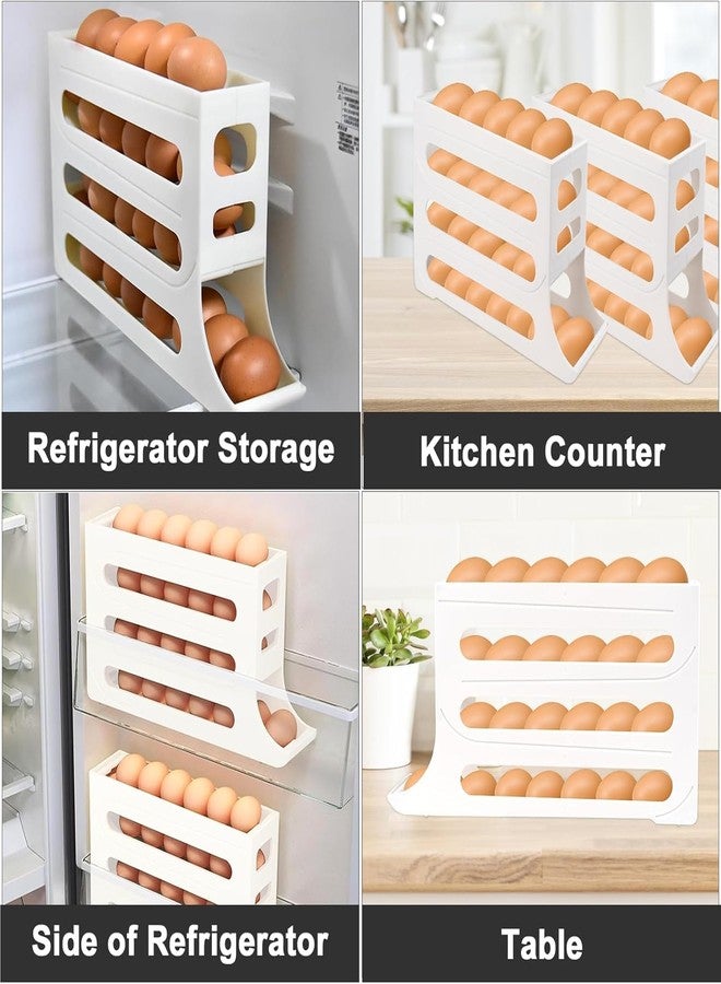 KRIVTEJ 1Pc, Upgraded Automatic Rolling Egg Dispenser for Refrigerator, 4-Tier Egg Storage Rack, Holds 30 Eggs, Space Saving Fridge Organizer Container with Gravity Rolling Design, Kitchen Egg Holder - Image 3