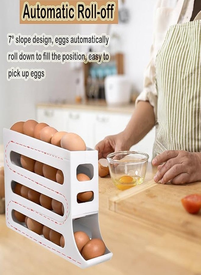 KRIVTEJ 1Pc, Upgraded Automatic Rolling Egg Dispenser for Refrigerator, 4-Tier Egg Storage Rack, Holds 30 Eggs, Space Saving Fridge Organizer Container with Gravity Rolling Design, Kitchen Egg Holder - Image 4