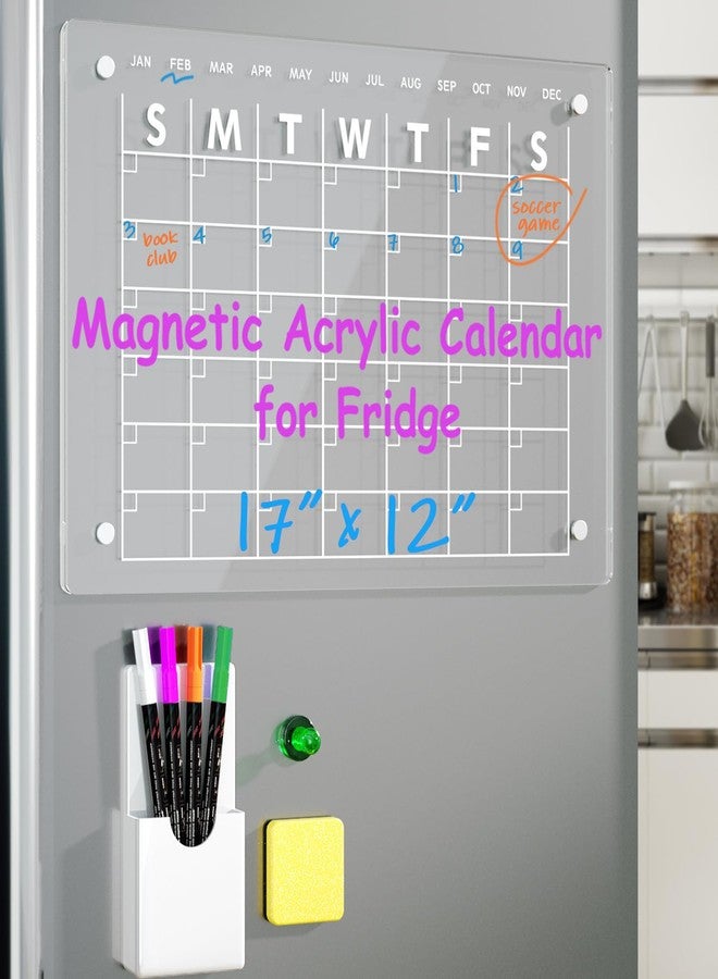 RR RAXMIN Magnetic Acrylic Calendar for Fridge 17"x12" Clear Dry Erase Calendar Board for Refrigerator Includes 4 Dry Erase Markers and Eraser - Image 1