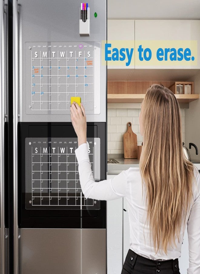 RR RAXMIN Magnetic Acrylic Calendar for Fridge 17"x12" Clear Dry Erase Calendar Board for Refrigerator Includes 4 Dry Erase Markers and Eraser - Image 4