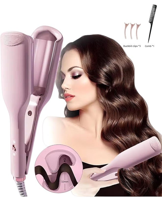 1.25 Inch 2 Barrel Double Negative Ion Curling Wand, 11 Adjustable Temperature, 30S Rapid Heating Curling Wand, Hair Curler Tool for Wide Deep Waves (Pink) - Image 1