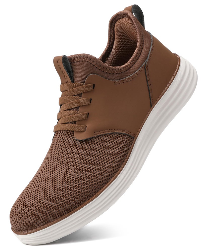 VILOCY Mens Slip On Casual Dress Shoes Hands Free Laceless Fashion Sneakers Comfortable Mesh Tennis Walking Shoes All Brown,EU42 - Image 1