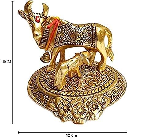 Craftam Oxidized Metal Religious kamdhenu Cow with Calf Handmade Handicraft Idol for Home Decor Gift Item - Image 3